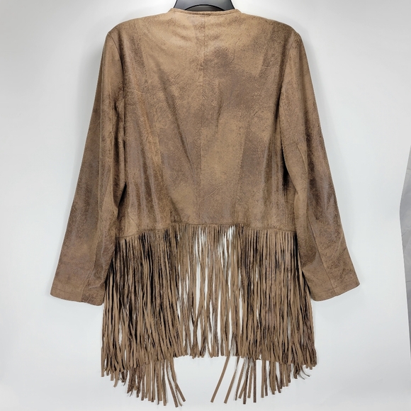 Chicos Faux Leather Fringe Open Front Jacket Women 1 Medium Boho Western Cowgirl - Picture 10 of 12